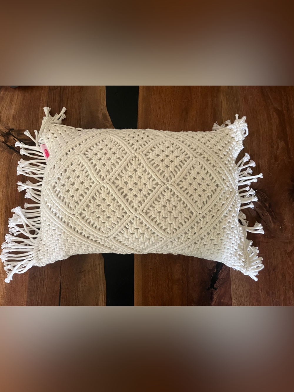 Neutral Macrame Decorative Throw Pillow - White